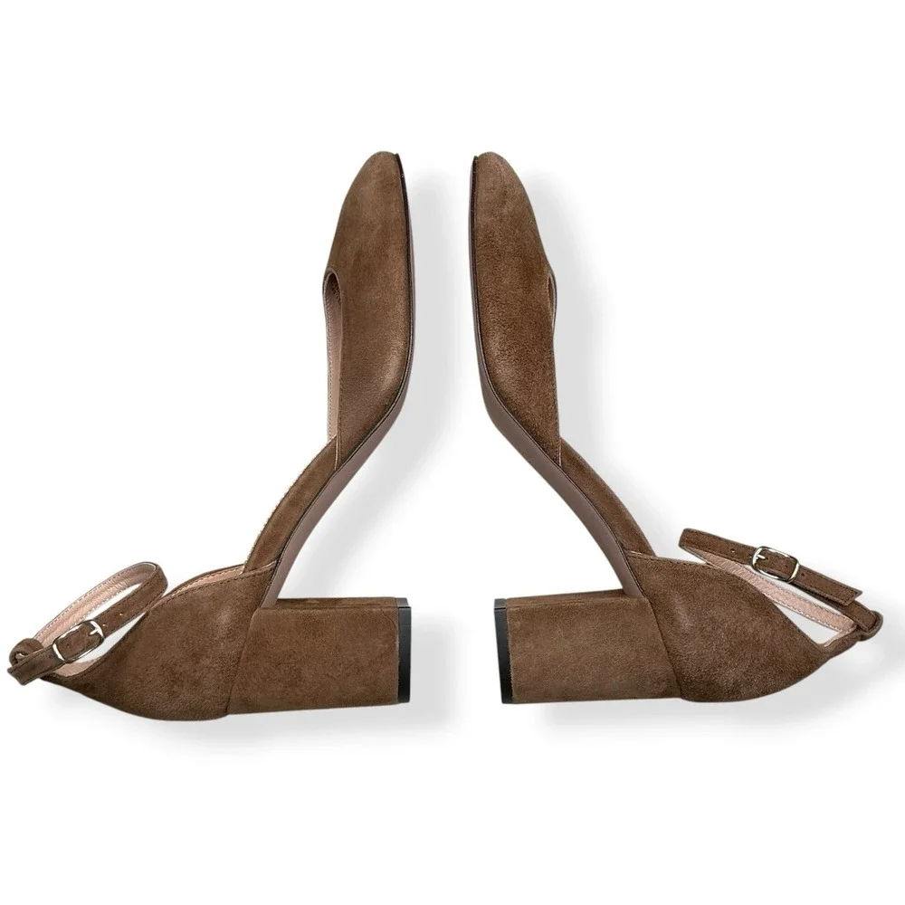J Crew Heels Women 8.5 Brown Tan Suede Leather Round Toe Pumps Buckle Maisie